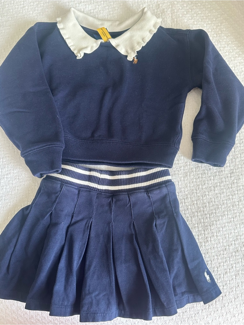 Ralph Lauren Navy Sweater with Cream Collar and Polo Pony Embroidery
